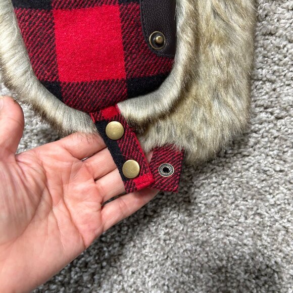 NWT Scala Unisex One Sz Buffalo Plaid Trapper Hat Faux Fur Red - Picture 6 of 10